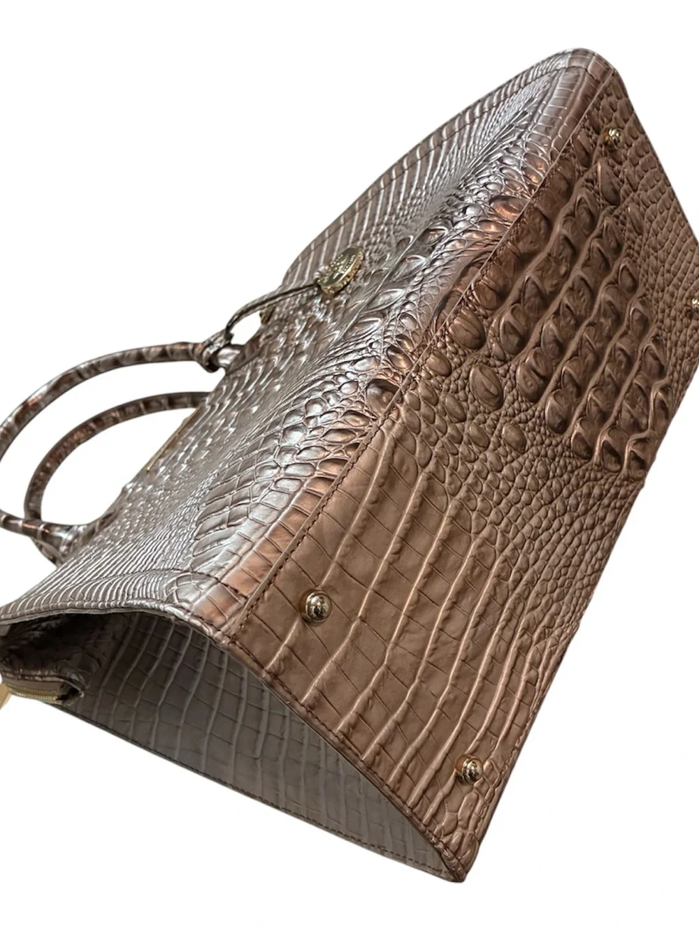 Brahmin Caroline Silver Lining Melbourne Embossed Leather Satchel Tote Bag